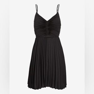 Satin V-Neck Pleated Mini Dress